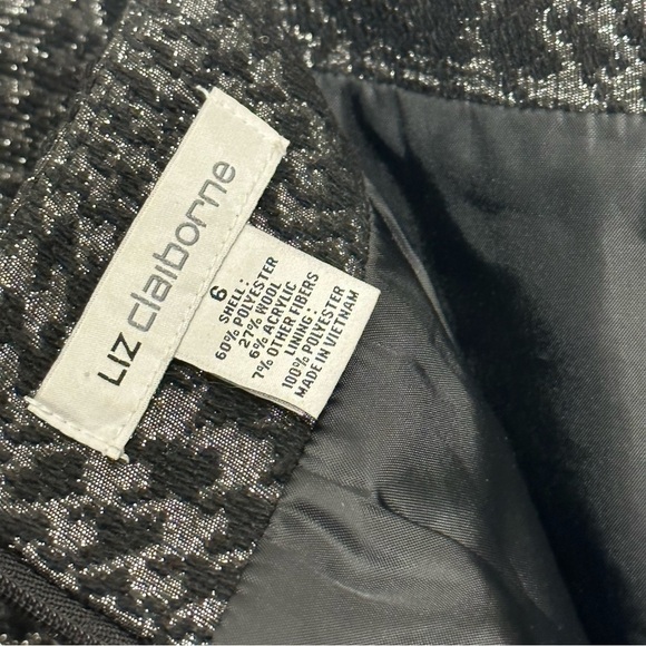 LIZ CLAIBORNE black gray metallic houndstooth festive holiday new years skirt - Picture 3 of 6